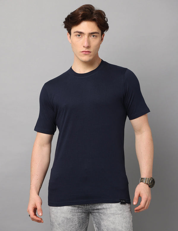 Men Solid Regular Fit T-Shirt - Navy Blue