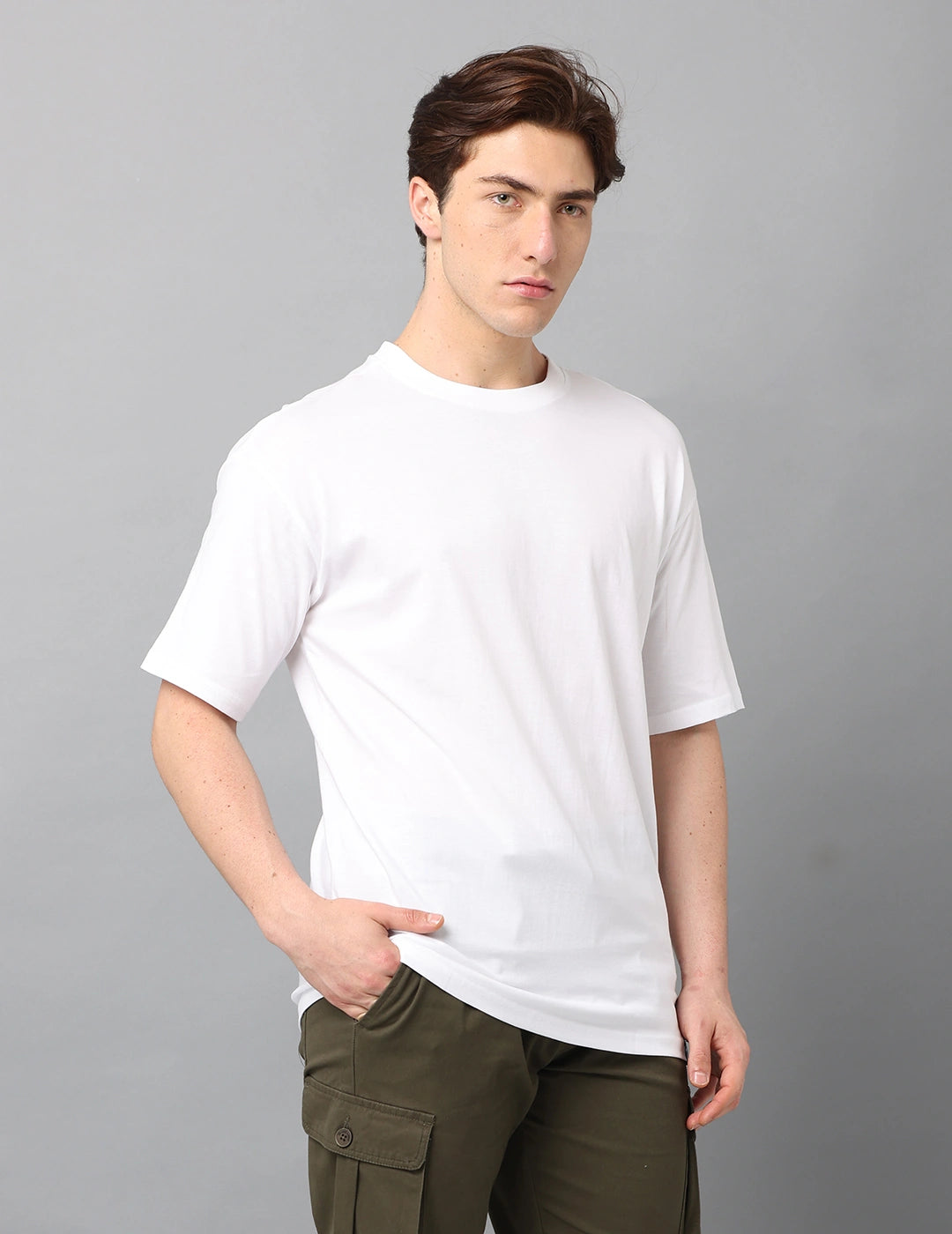 Men Solid Oversized T-Shirt - White