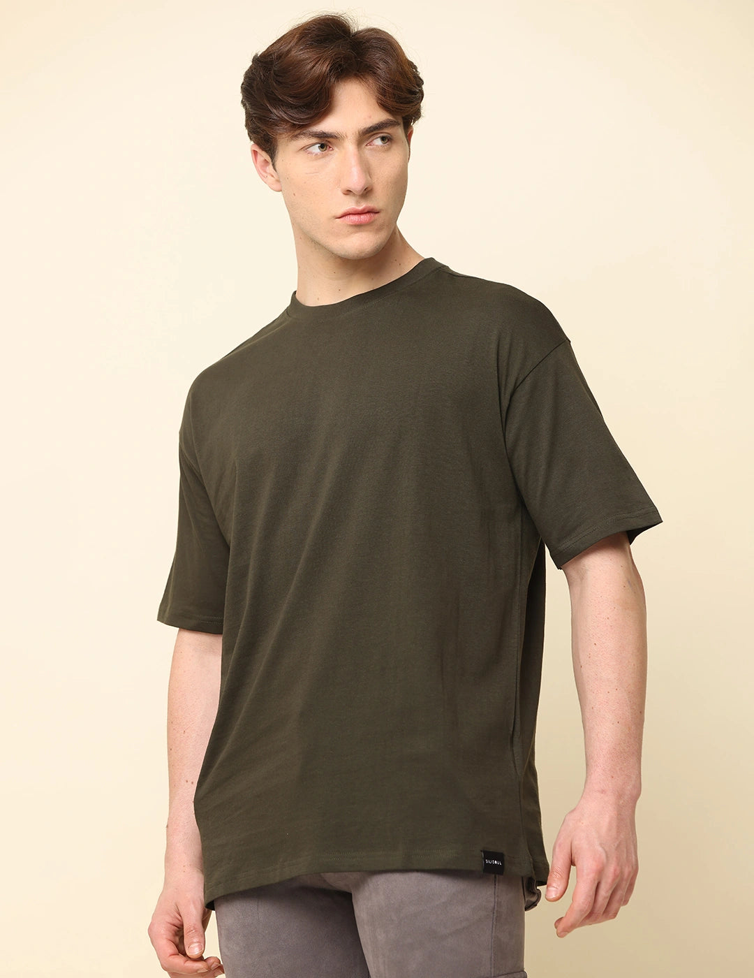 Men Solid Oversized T-Shirt - Dark Olive