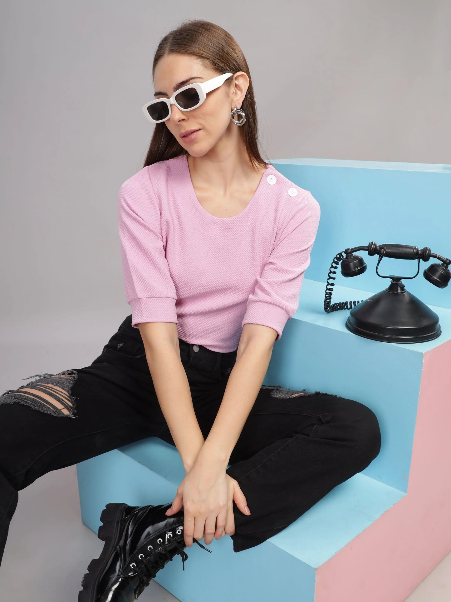 Women Regular Puff Sleeve Top - Dusty Rose