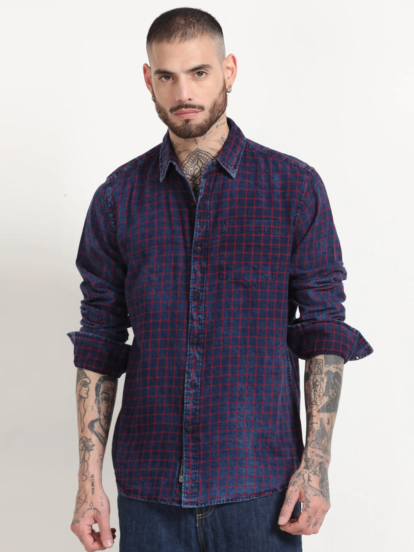 Indigo Classic Shirt - Navy Blue and Carmine Red