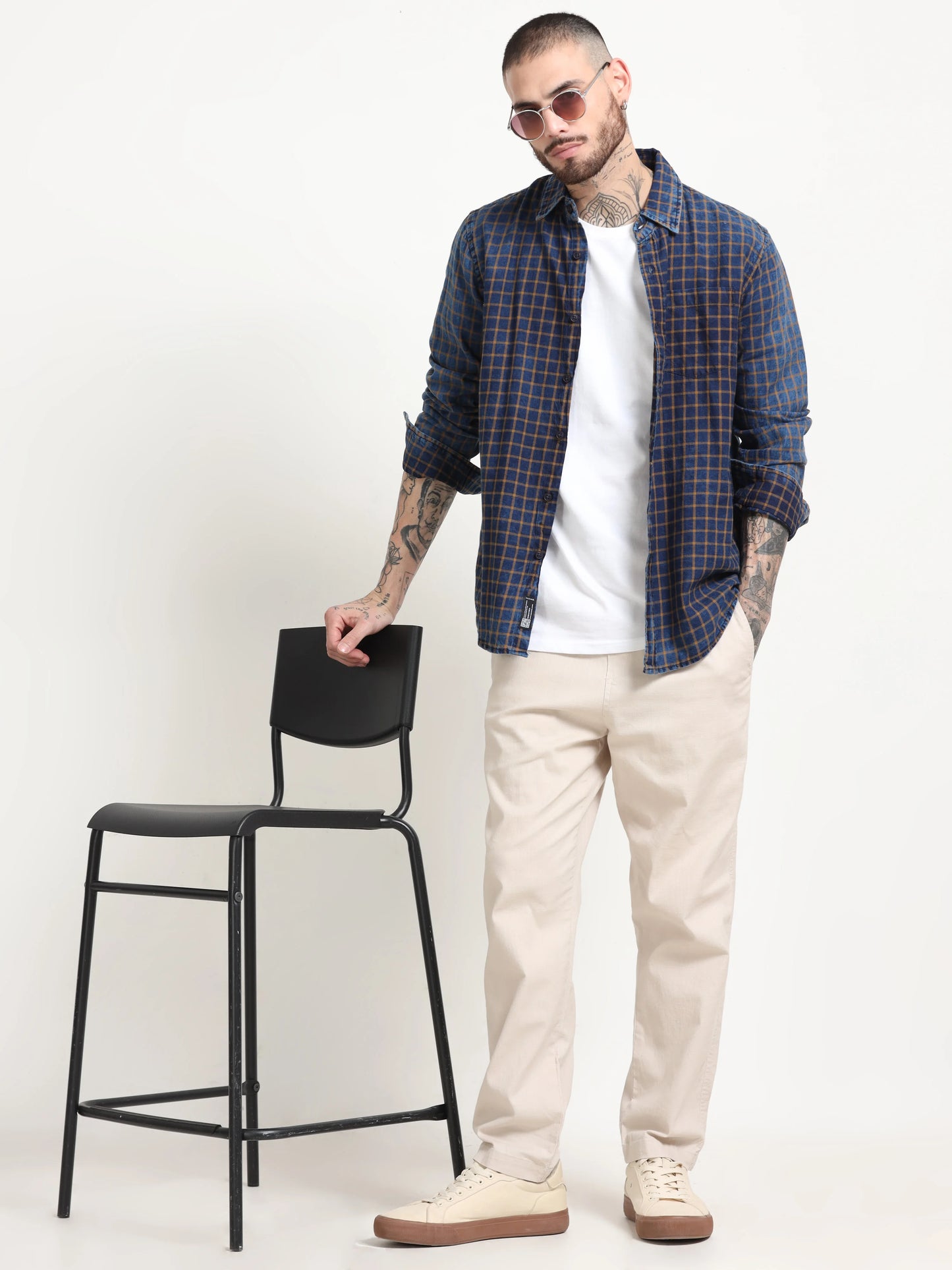 Indigo Classic Shirt - Navy Blue and Yellow