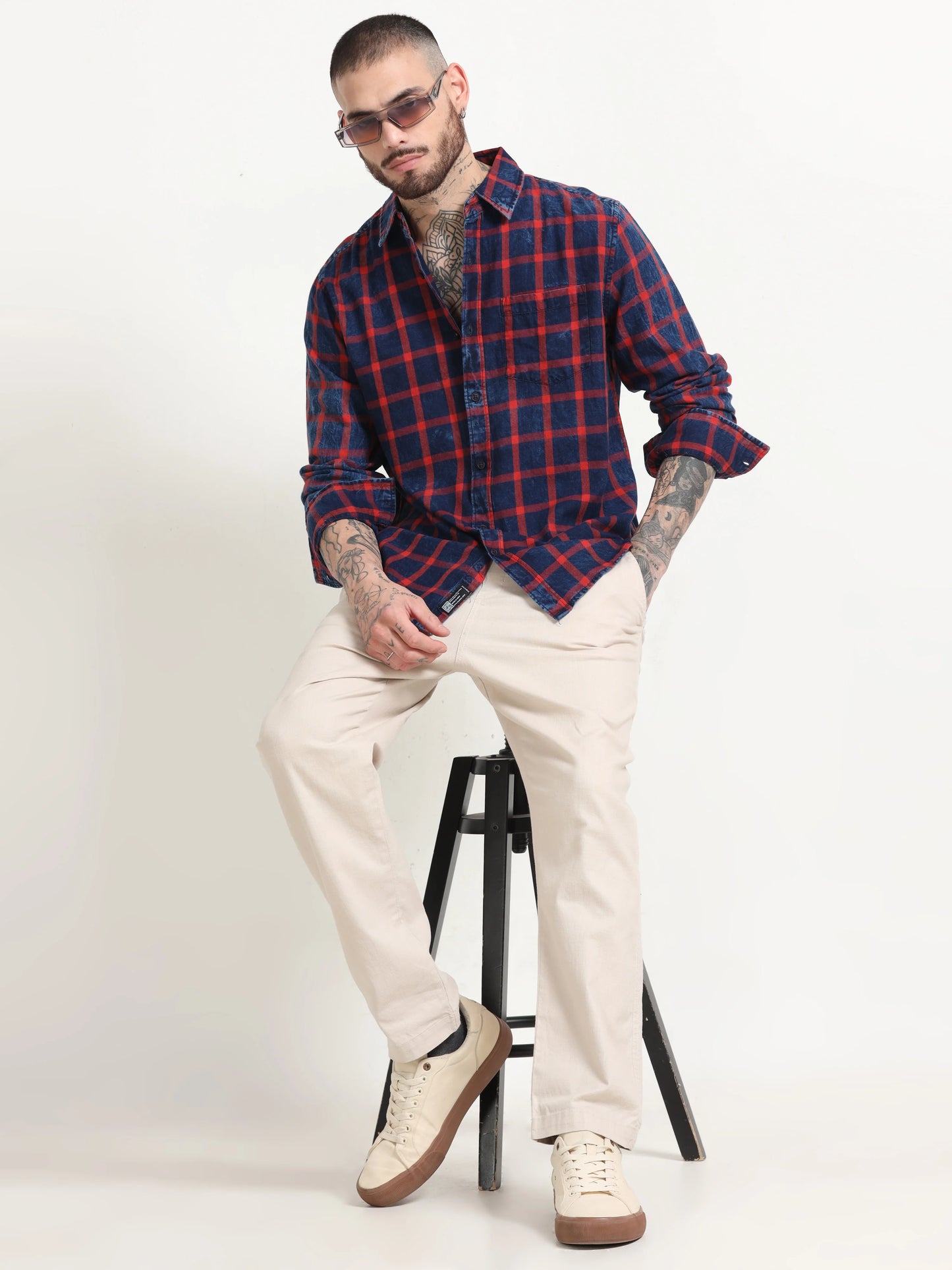 Indigo Classic Shirt - Navy Blue and Venetian Red