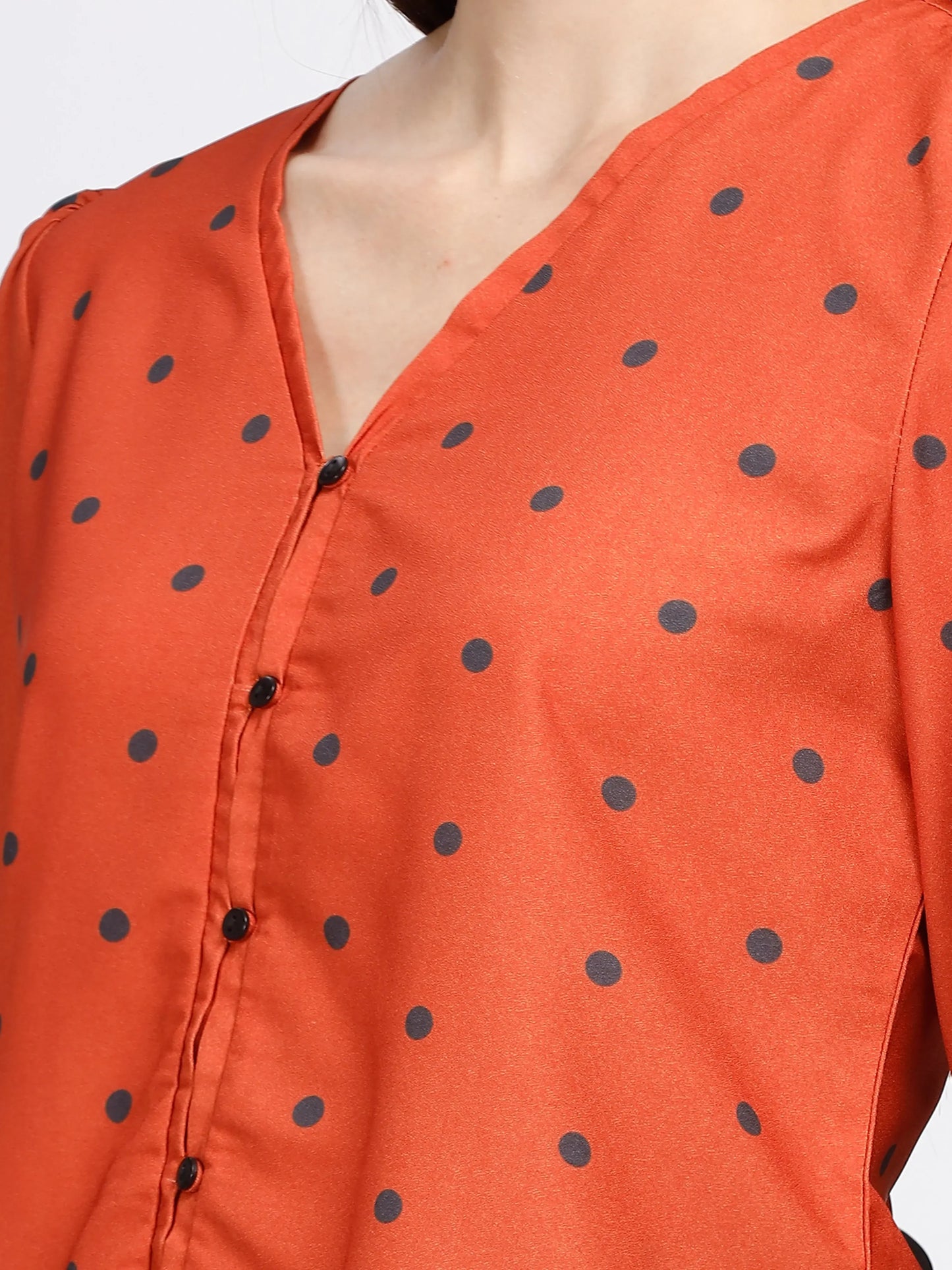 Women Dotted Crop Top - Orange