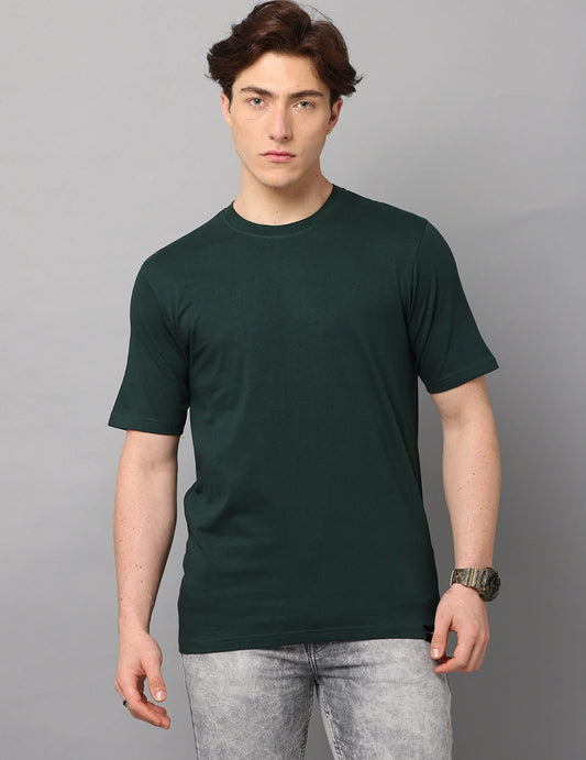 Men Solid Regular Fit T-Shirt - Olive