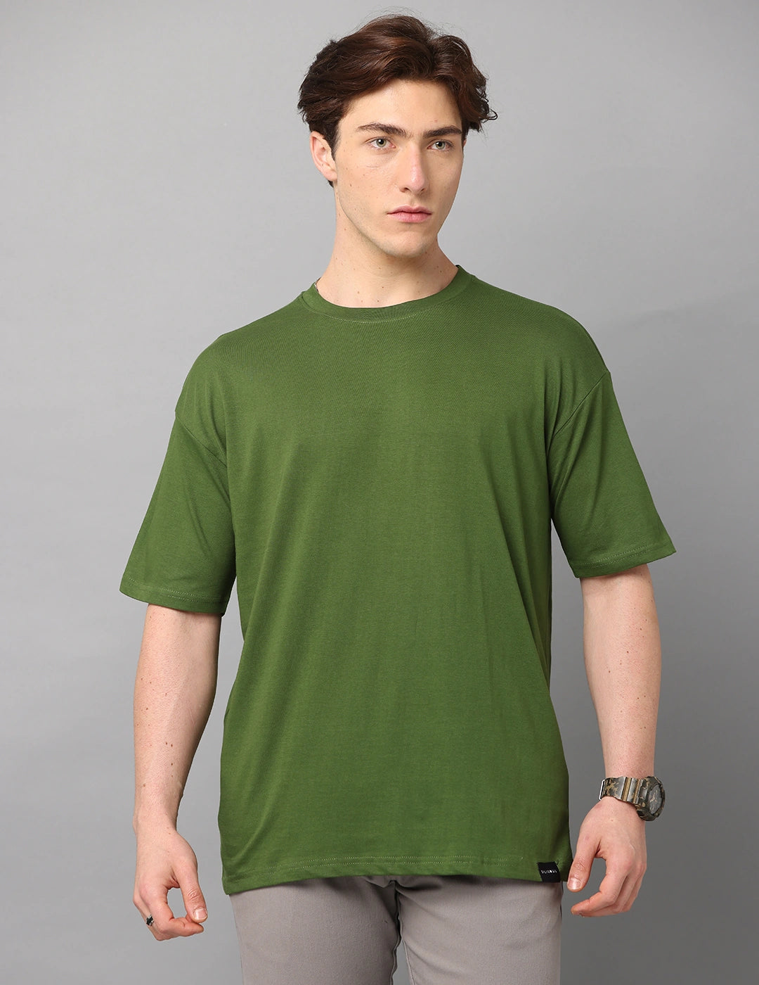 Men Solid Oversized T-Shirt - Parrot Green