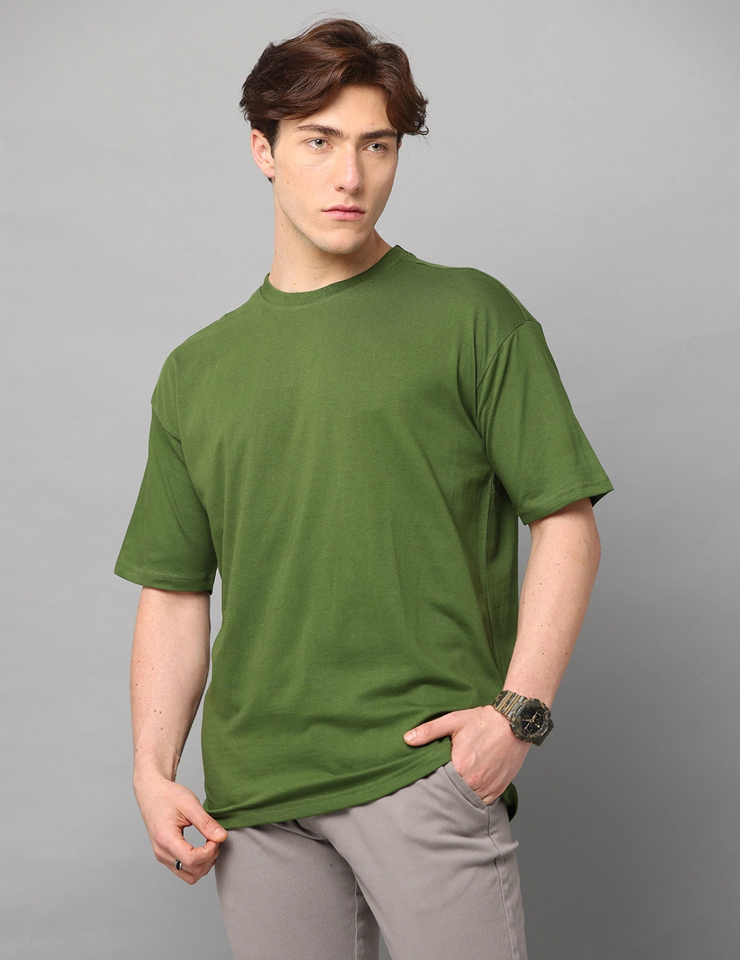 Men Solid Oversized T-Shirt - Parrot Green
