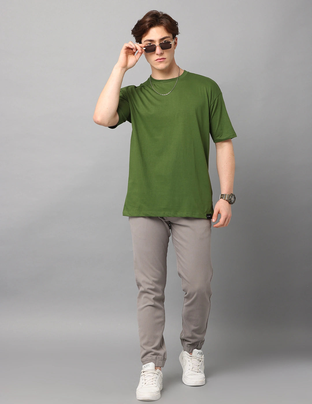 Men Solid Oversized T-Shirt - Parrot Green