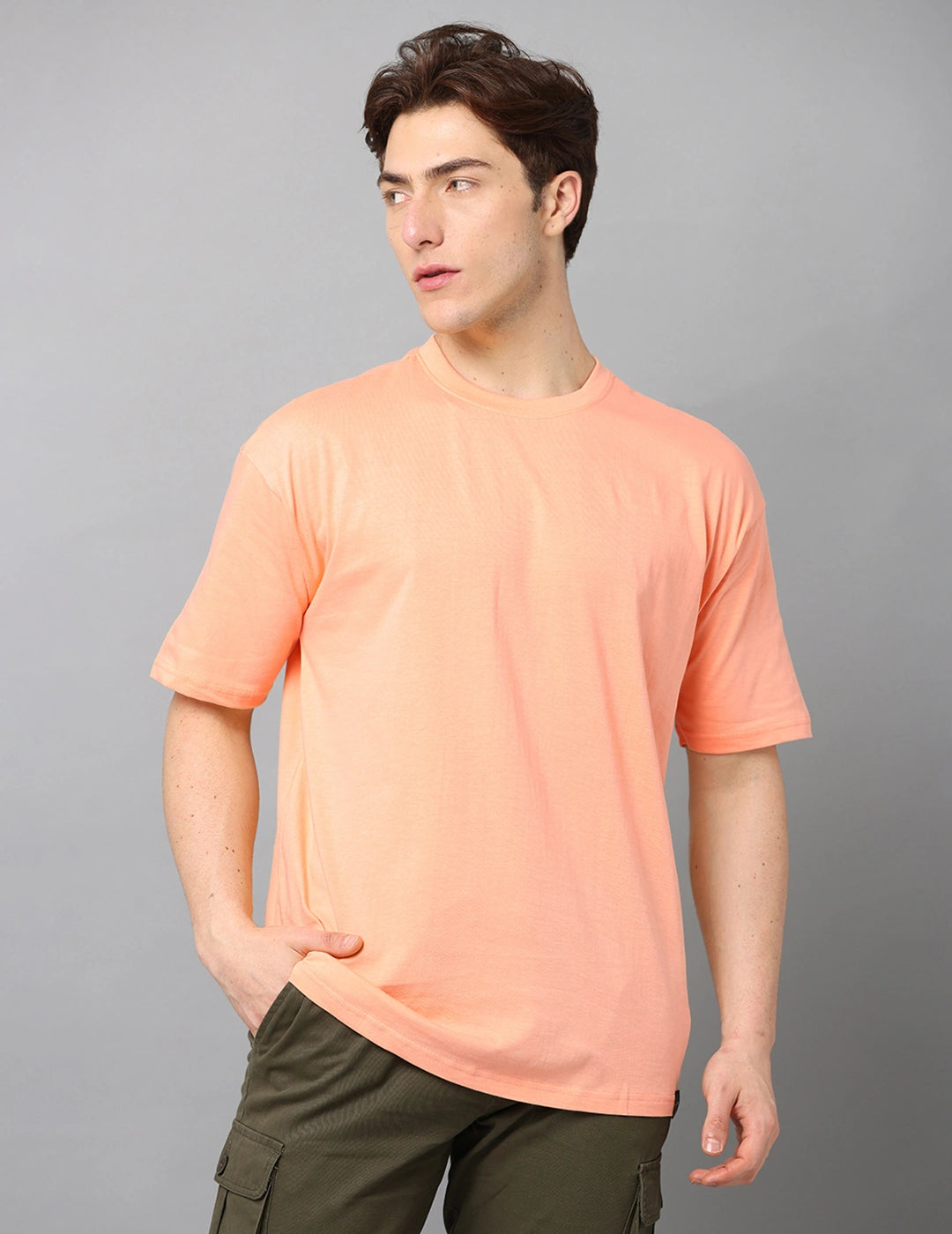 Men Solid Oversized T-Shirt - Peach