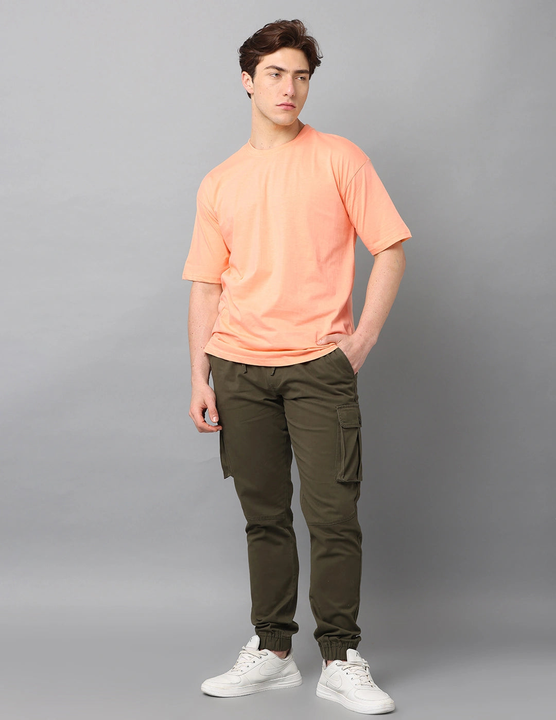 Men Solid Oversized T-Shirt - Peach