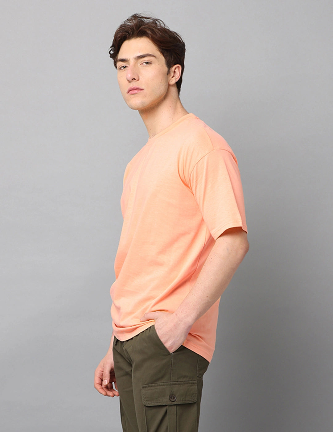 Men Solid Oversized T-Shirt - Peach
