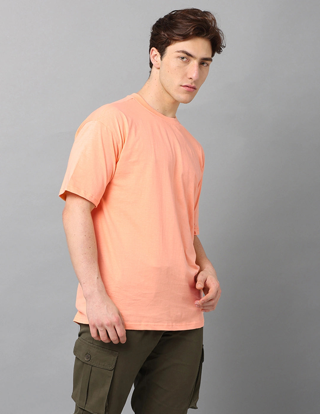 Men Solid Oversized T-Shirt - Peach