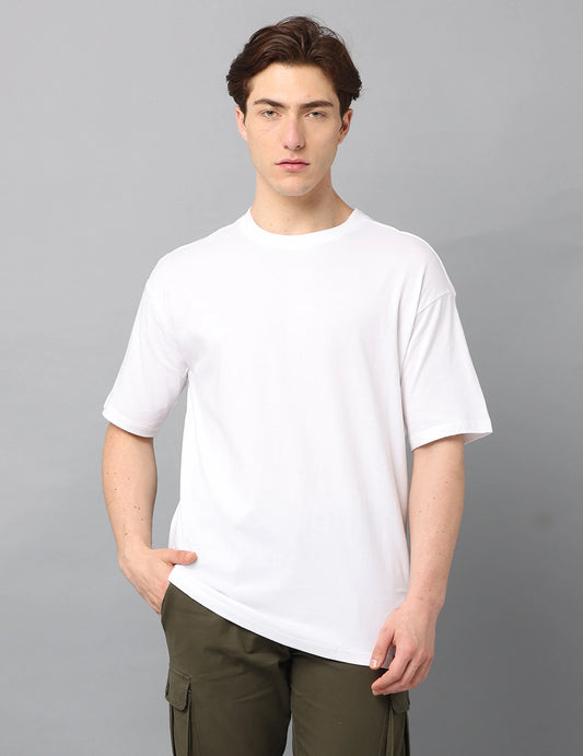 Men Solid Oversized T-Shirt - White