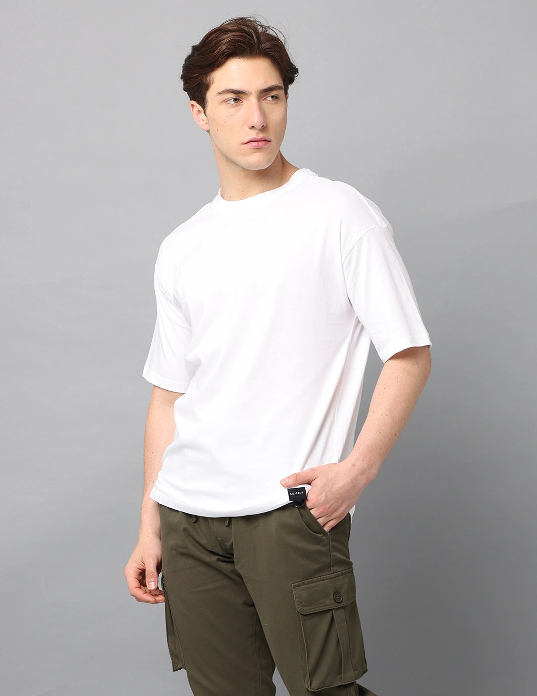 Men Solid Oversized T-Shirt - White