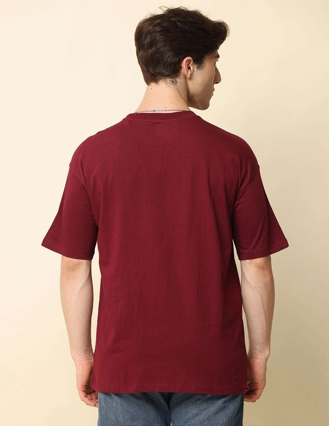 Men Solid Oversized T-Shirt - Maroon