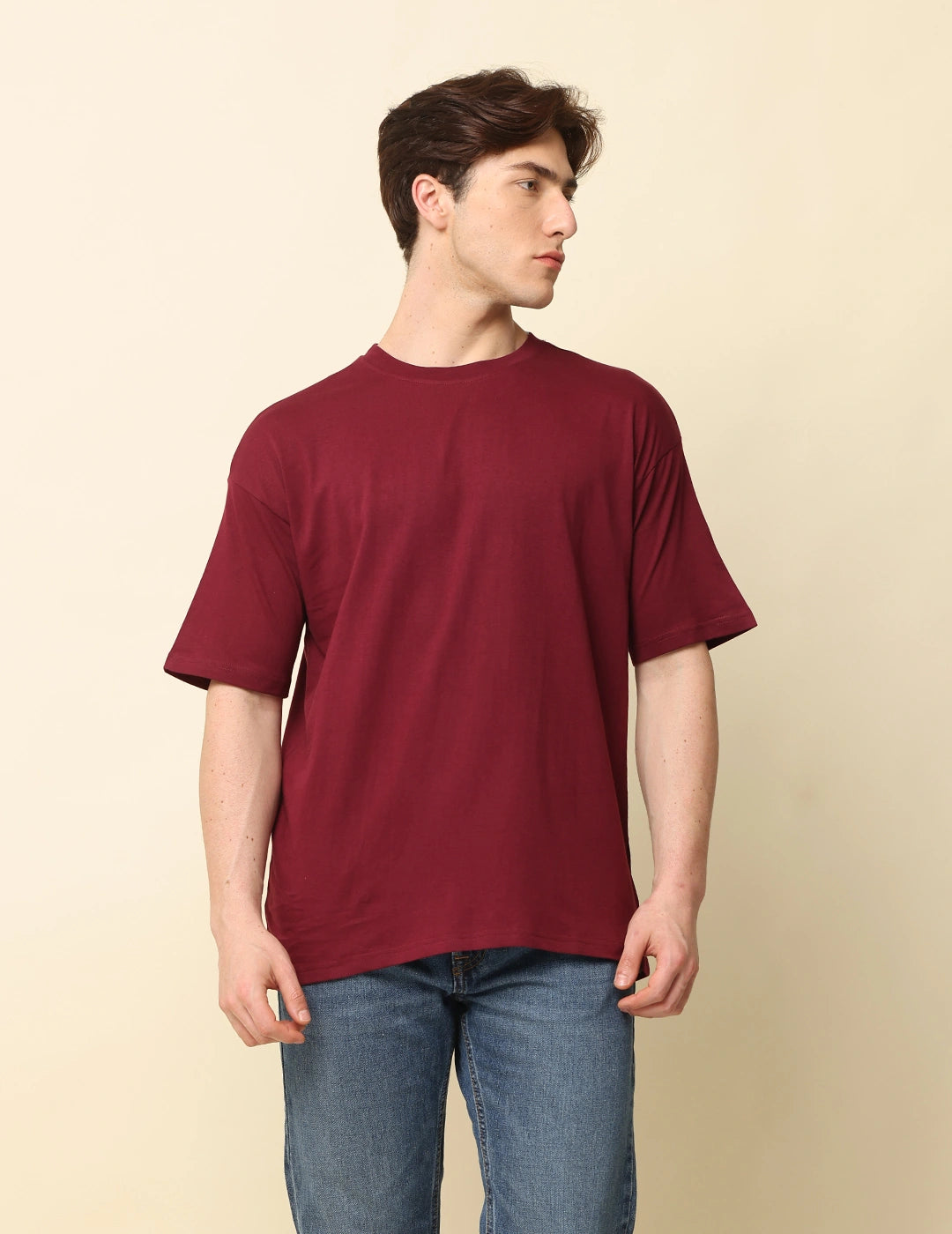 Men Solid Oversized T-Shirt - Maroon
