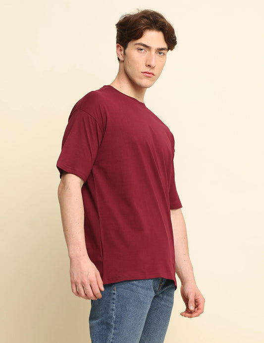 Men Solid Oversized T-Shirt - Maroon