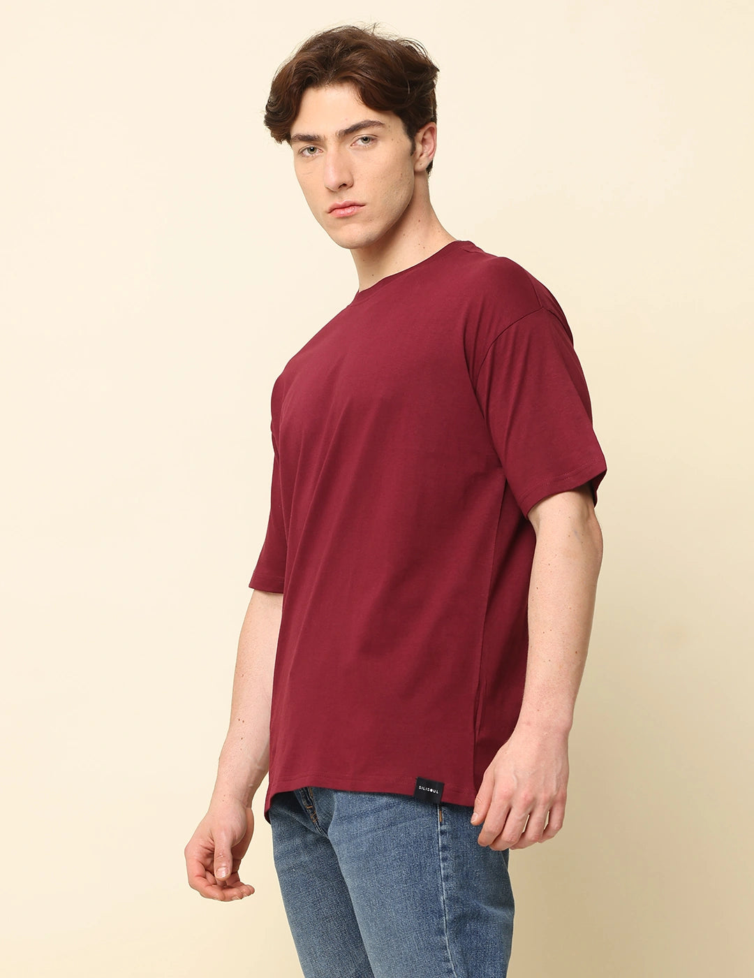 Men Solid Oversized T-Shirt - Maroon