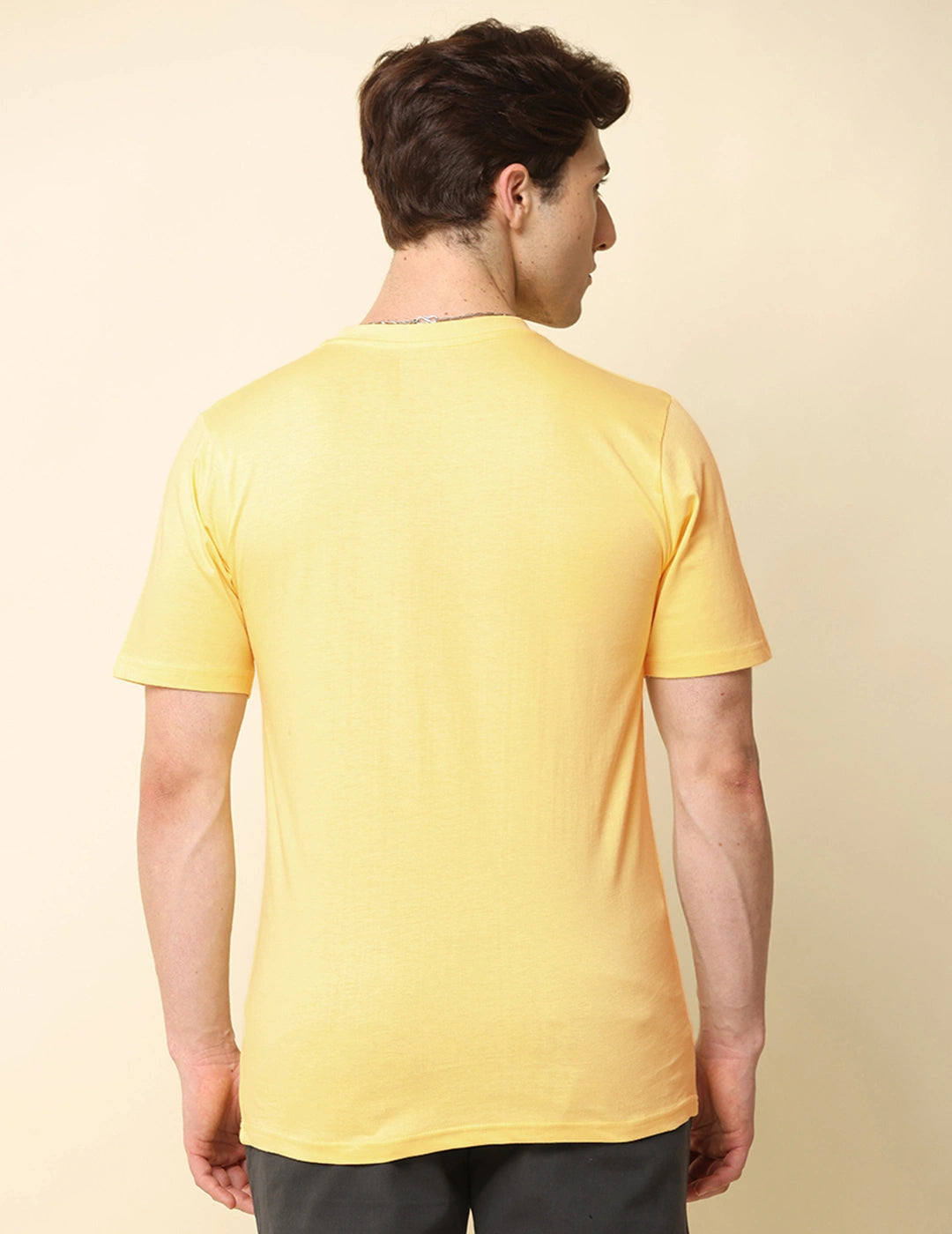 Men Solid Regular Fit T-Shirt - Light Yellow