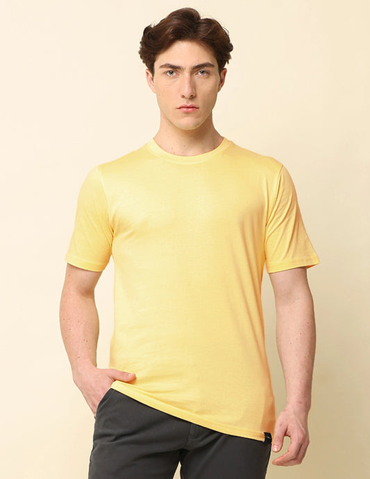 Men Solid Regular Fit T-Shirt - Light Yellow