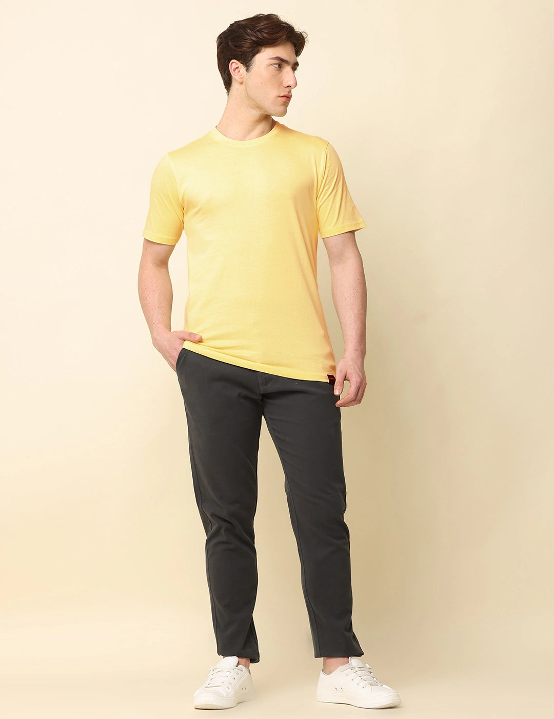 Men Solid Regular Fit T-Shirt - Light Yellow