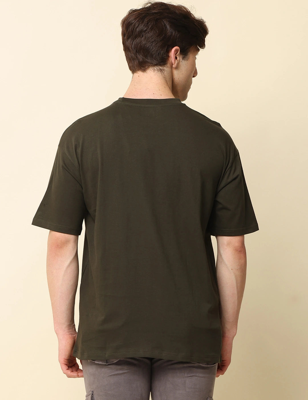 Men Solid Oversized T-Shirt - Dark Olive