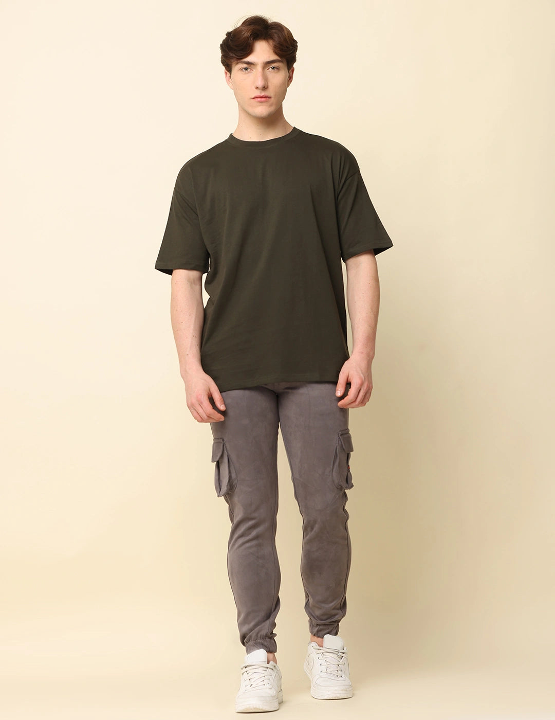 Men Solid Oversized T-Shirt - Dark Olive
