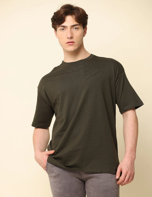 Men Solid Oversized T-Shirt - Dark Olive