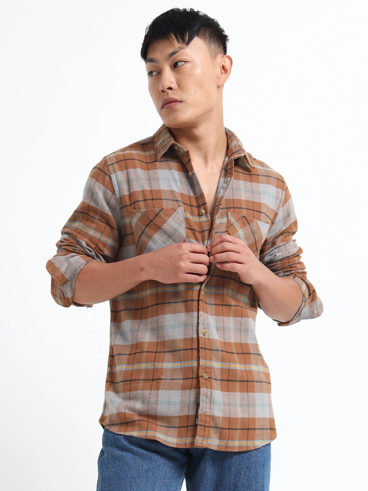 Timeless Grid Shirt - Brown and grey