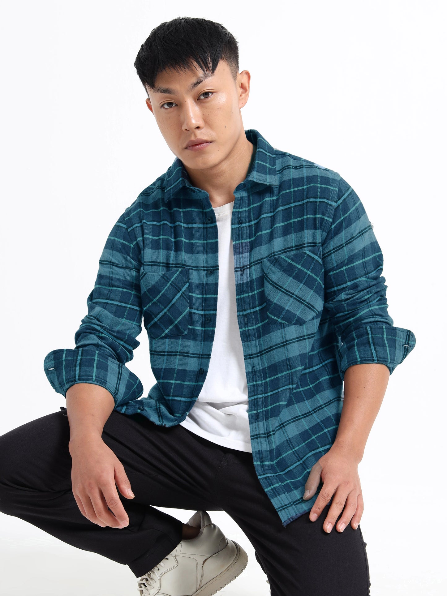 Timeless Grid Shirt - Teal Blue