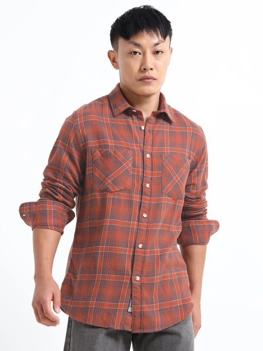 Timeless Grid Shirt - Rust Brown