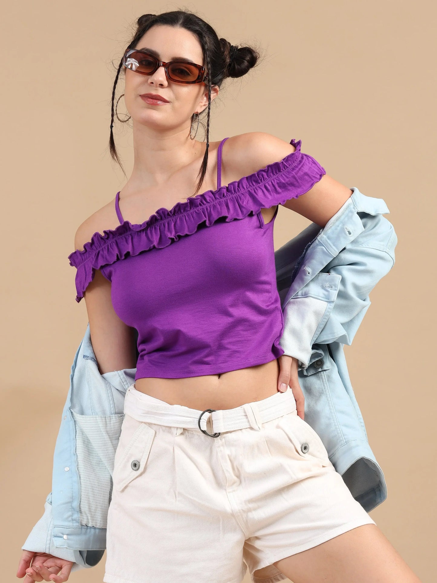 Women Bardot Crop Top - Purple