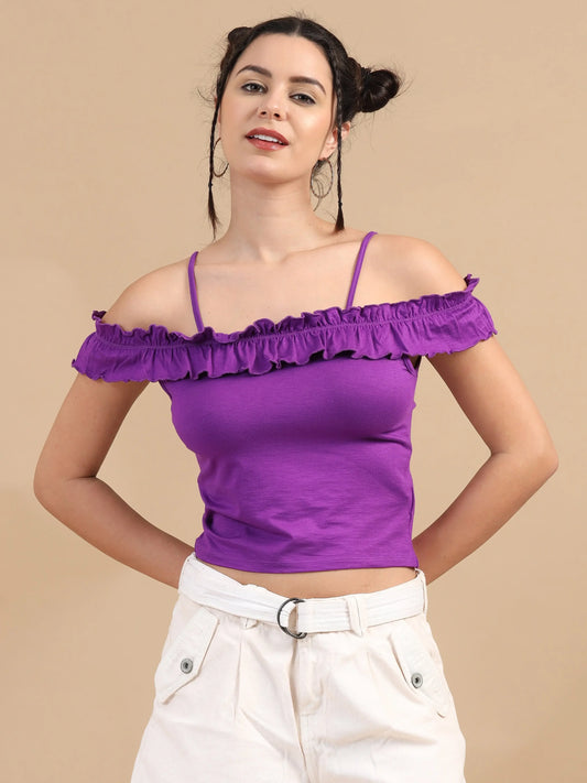 Women Bardot Crop Top - Purple
