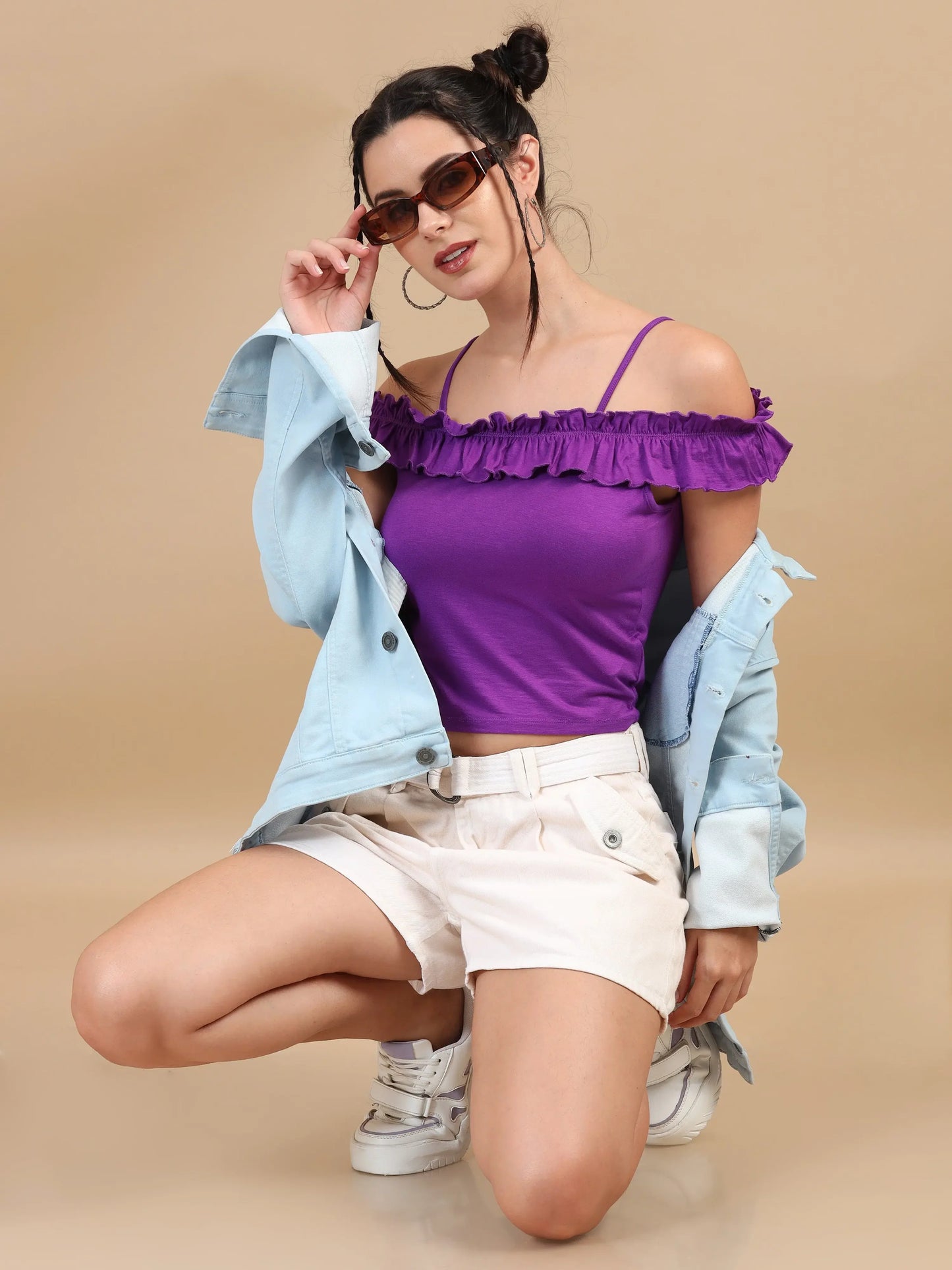 Women Bardot Crop Top - Purple