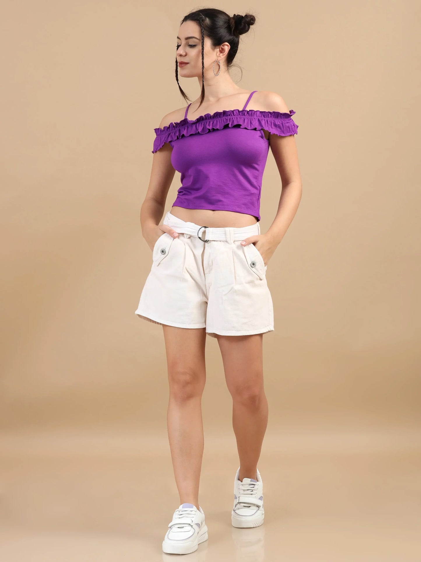 Women Bardot Crop Top - Purple
