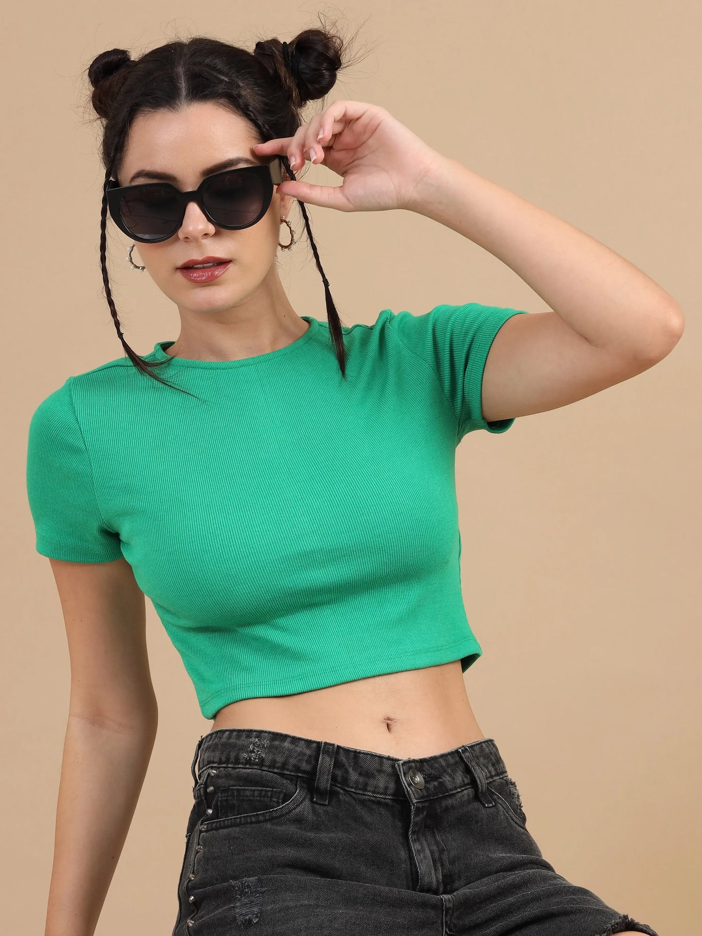 Women Fitted Crop Top - Cool Green