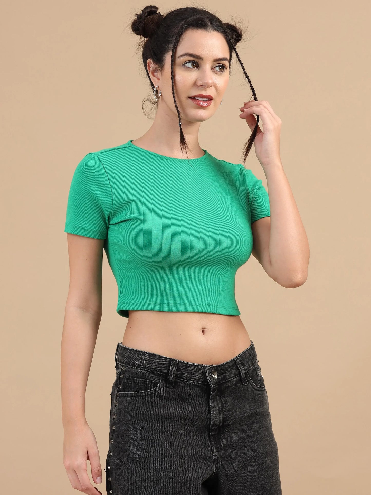 Women Fitted Crop Top - Cool Green