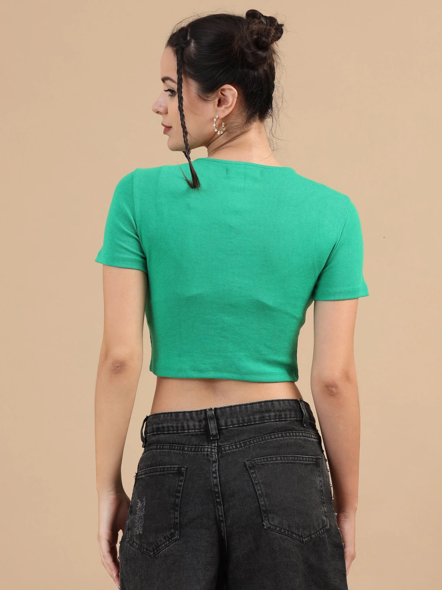 Women Fitted Crop Top - Cool Green