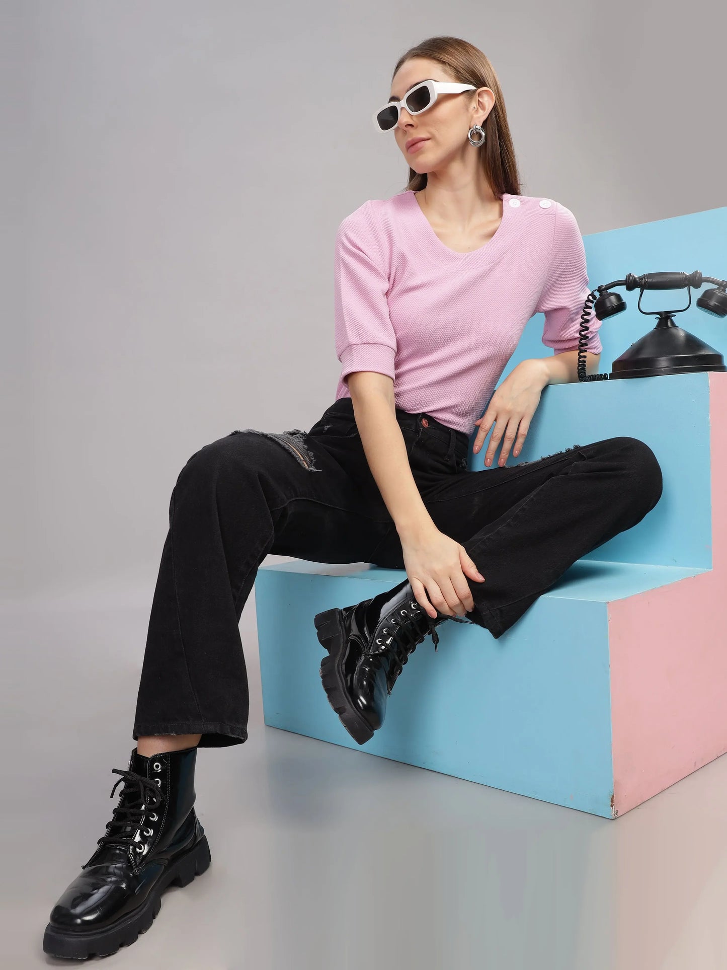 Women Regular Puff Sleeve Top - Dusty Rose