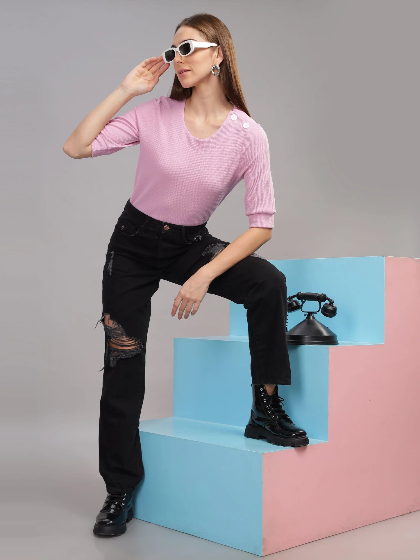 Women Regular Puff Sleeve Top - Dusty Rose