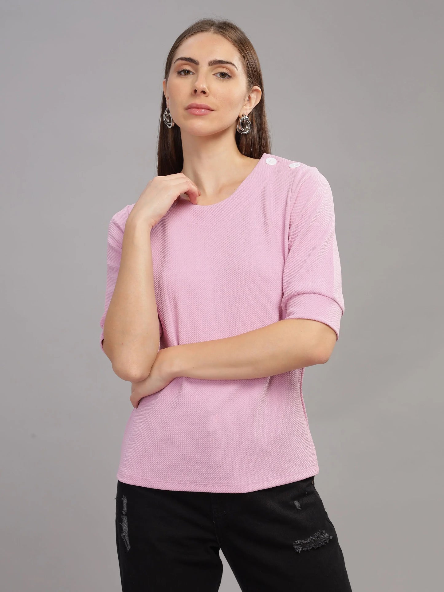 Women Regular Puff Sleeve Top - Dusty Rose