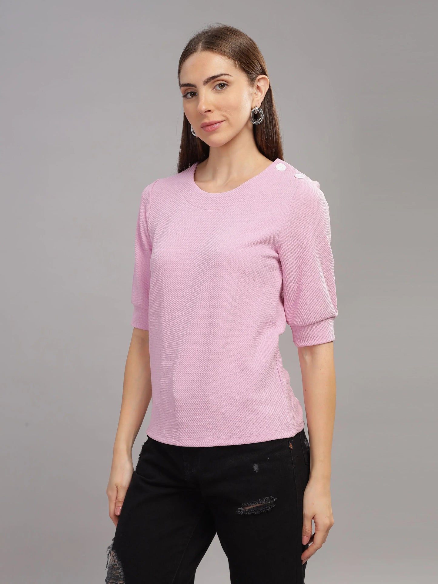 Women Regular Puff Sleeve Top - Dusty Rose