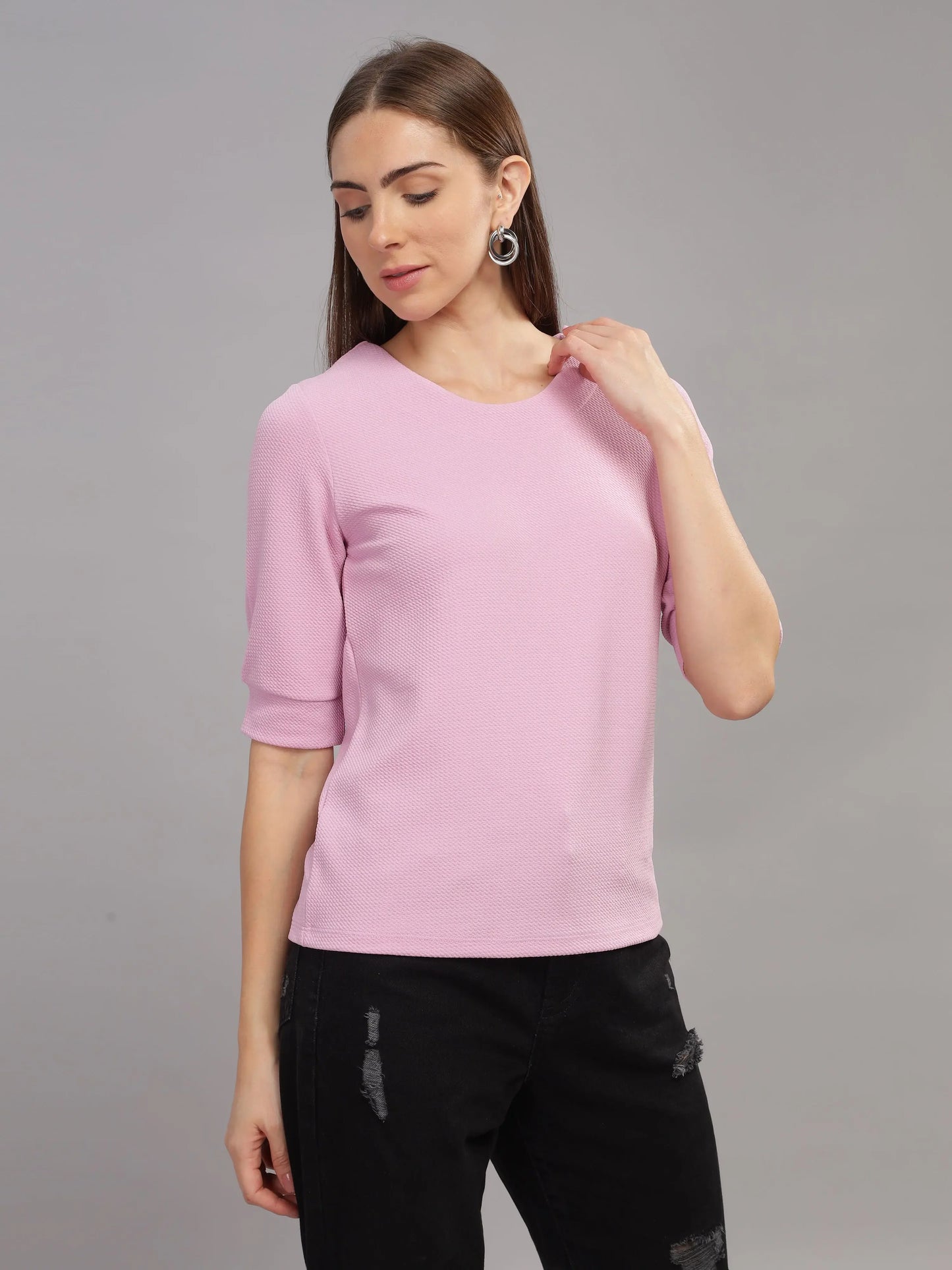 Women Regular Puff Sleeve Top - Dusty Rose