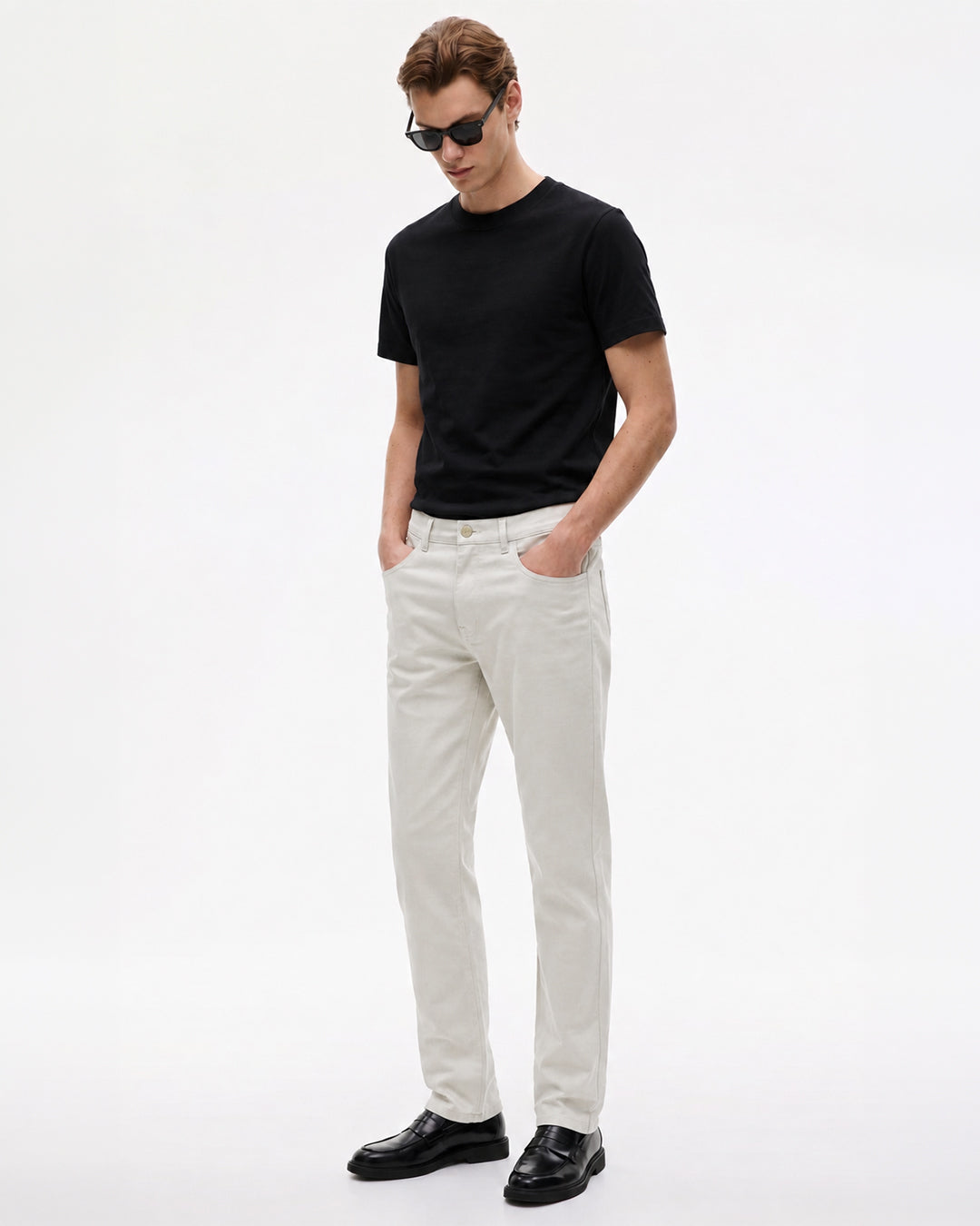 SILISOUL Men's Light Beige Regular Fit Solid Trousers