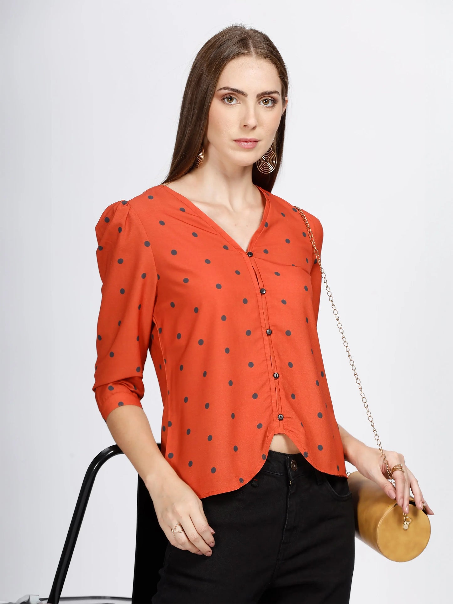 Women Dotted Crop Top - Orange