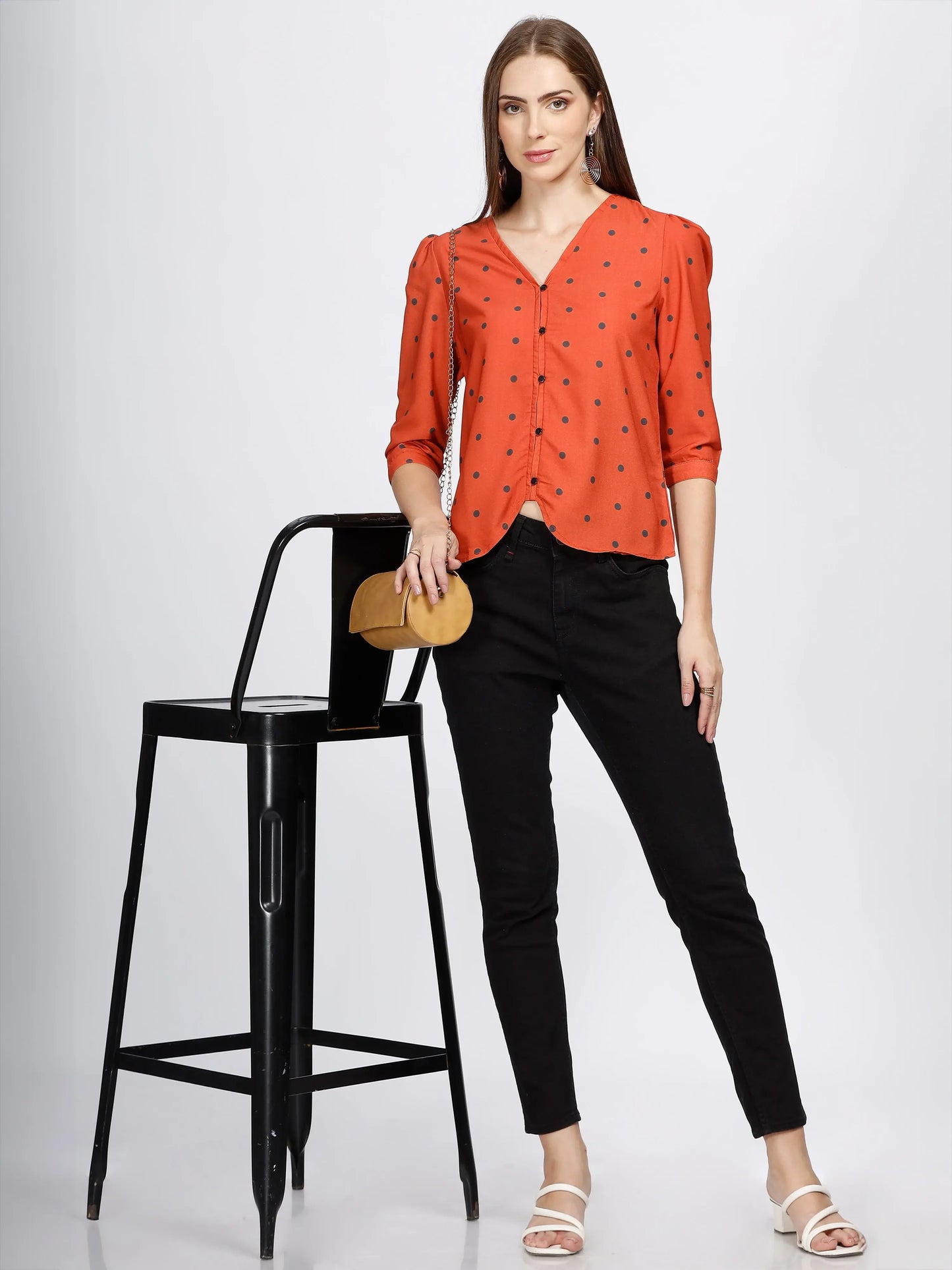 Women Dotted Crop Top - Orange