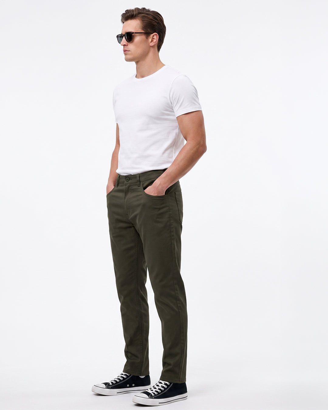 SILISOUL Men's Dark Olive Regular Fit Solid Trousers