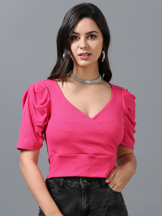 Women Viscose Flared Top - Rose Pink