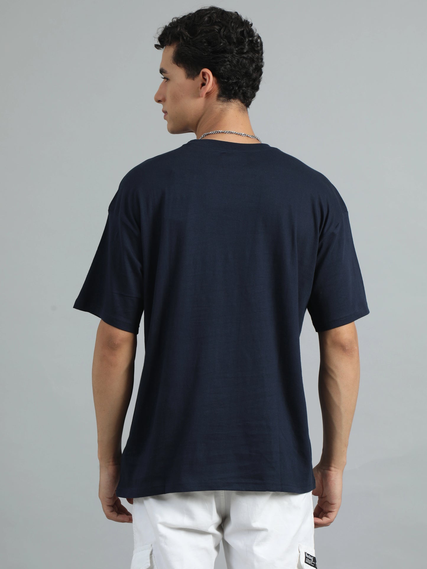 Men Solid Oversized T-Shirt - Navy Blue