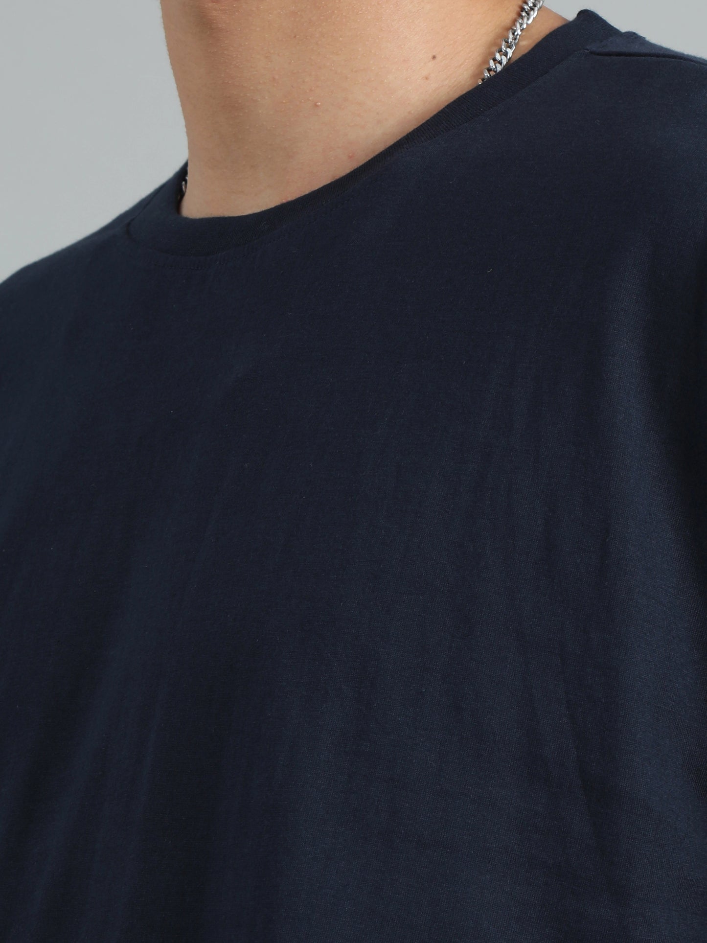 Men Solid Oversized T-Shirt - Navy Blue